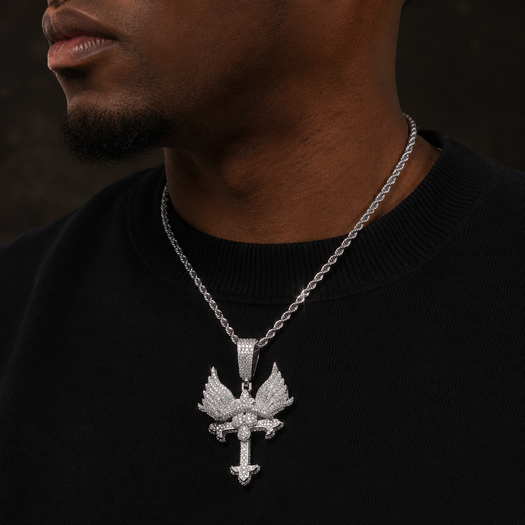 Hip Hop Angel Wings Cross Pendant
