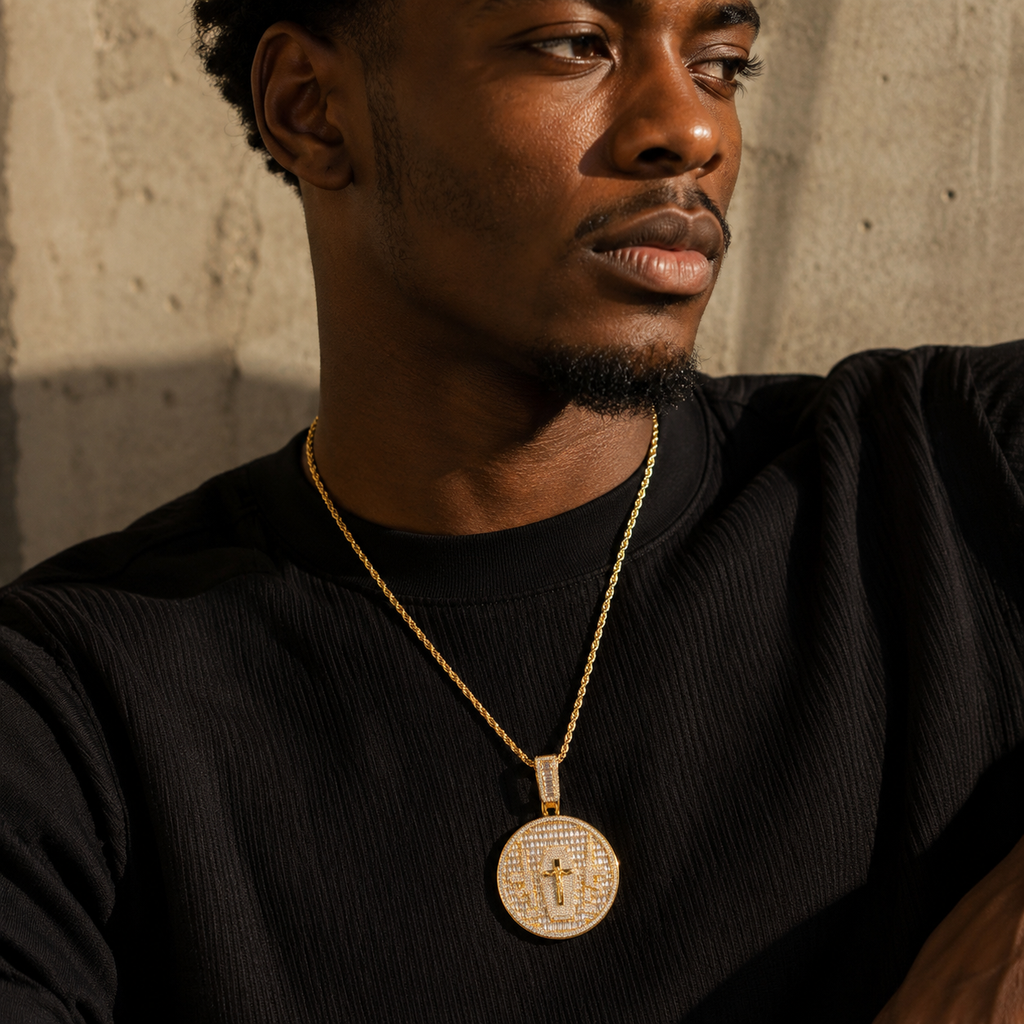Hip Hop Disc Cross Diamond Pendant