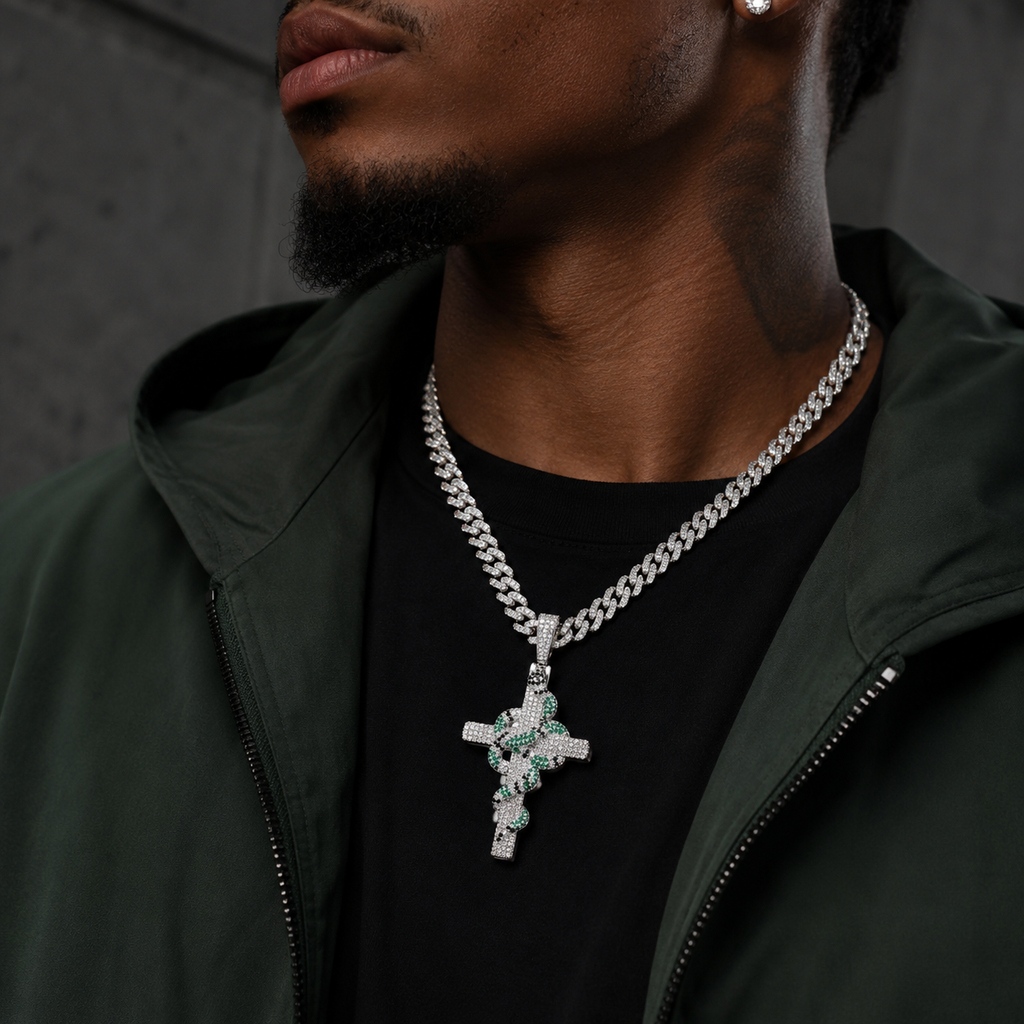 Hip Hop Colorful Snake Cross Pendant
