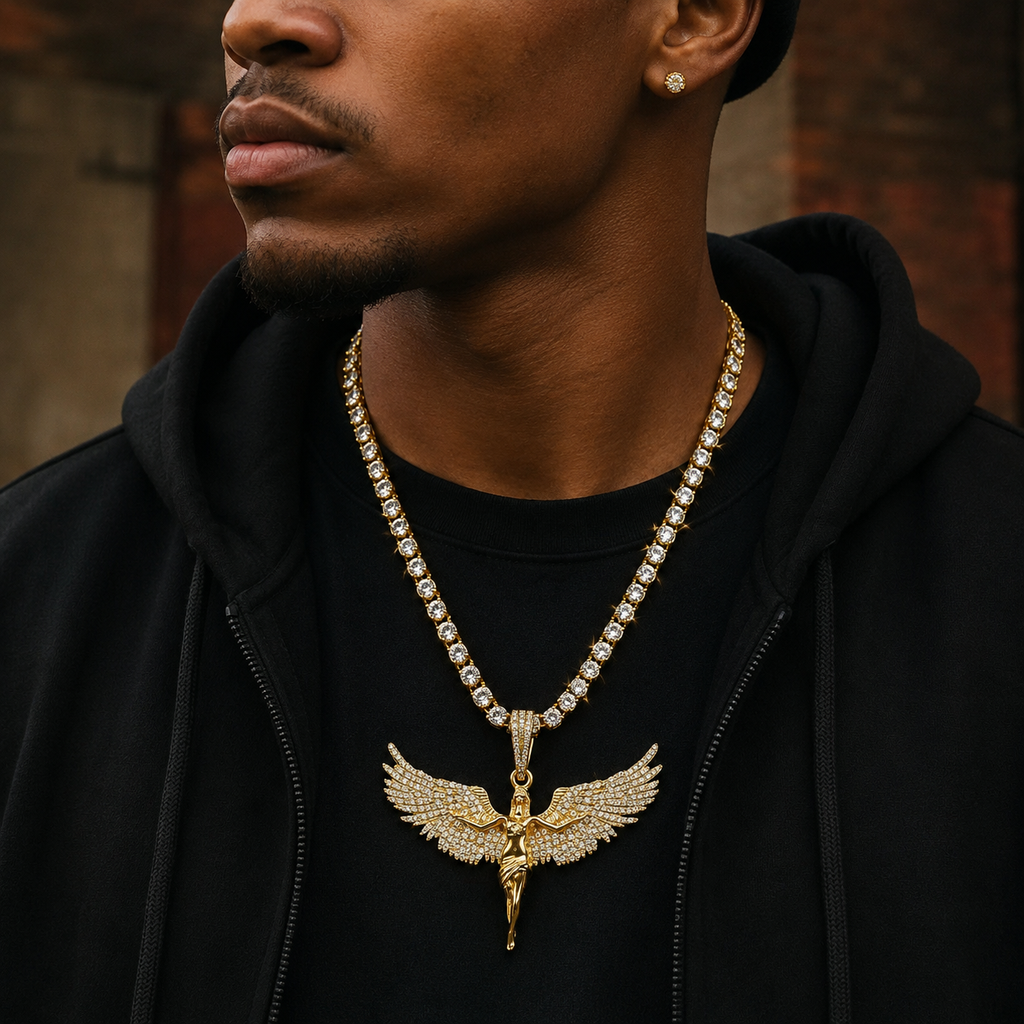 Hip-Hop Diamond Angel Wings Pendant
