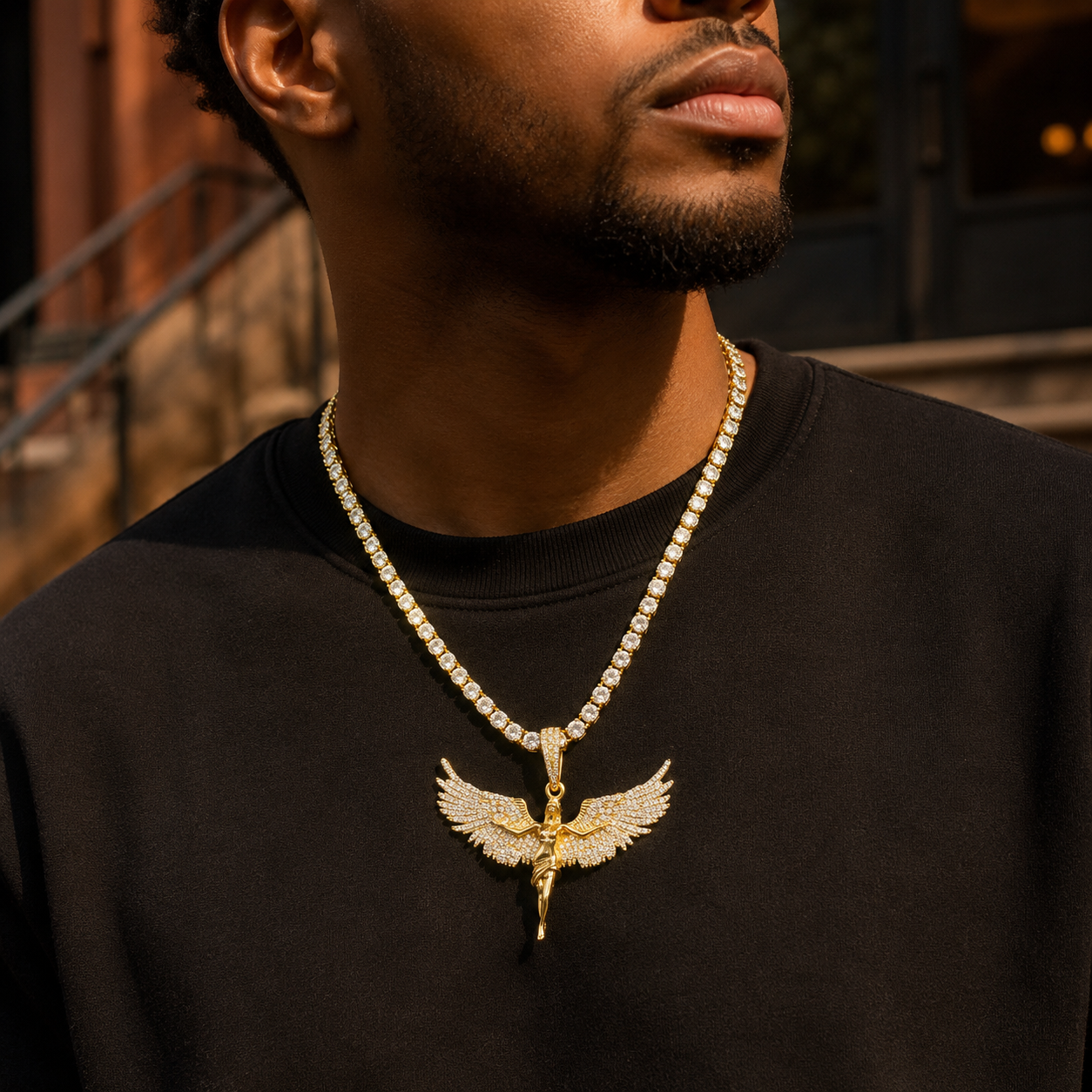 Hip-Hop Diamond Angel Wings Pendant