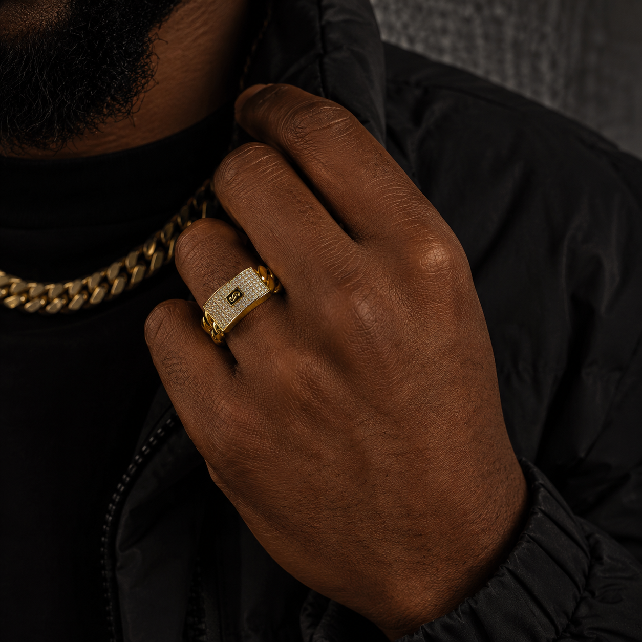 14K Gold Diamond Cuban Chain Ring