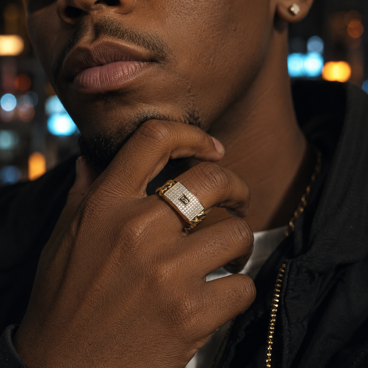 14K Gold Diamond Cuban Chain Ring
