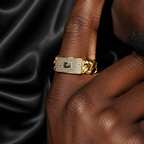 14K Gold Diamond Cuban Chain Ring