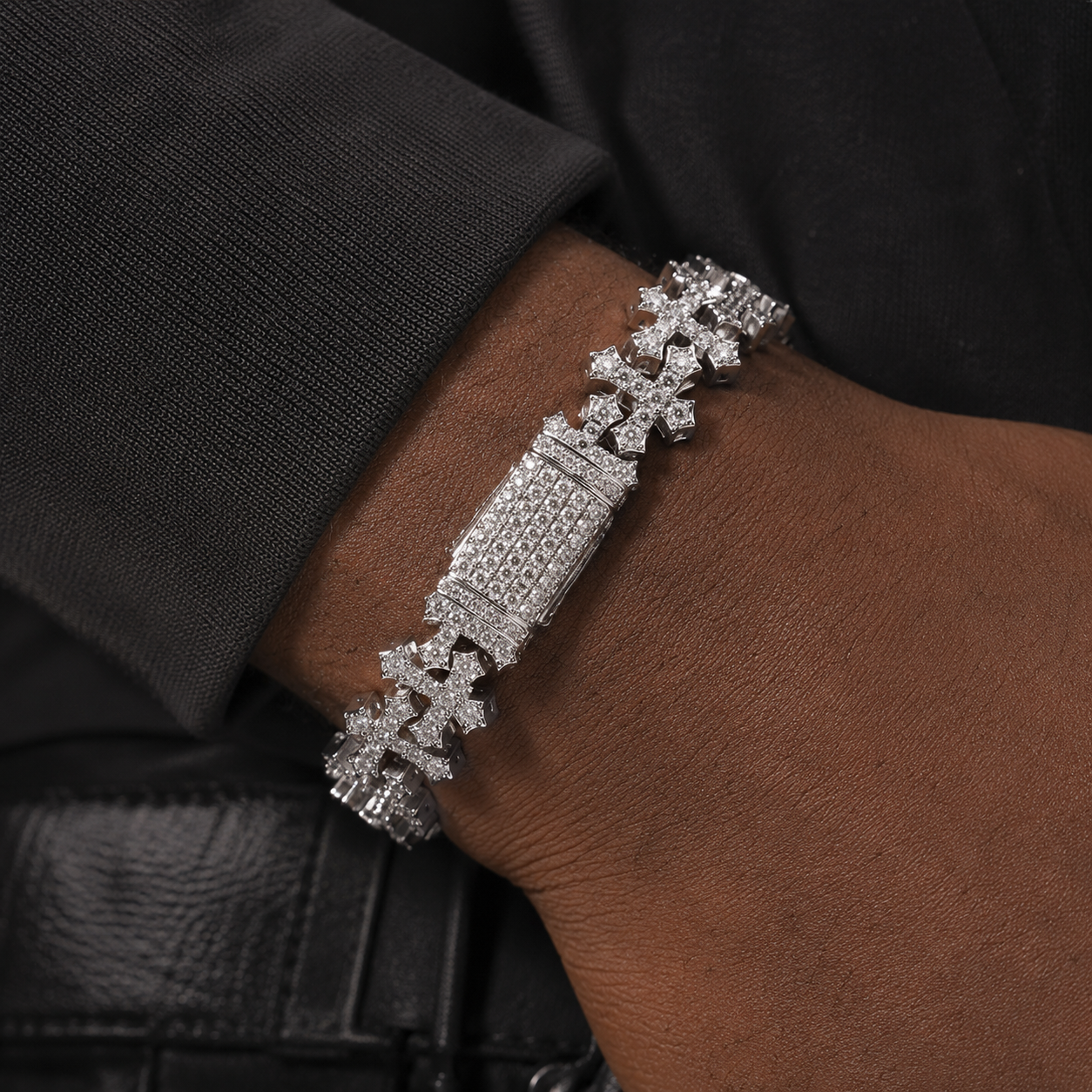 11.5mm Full Diamond Cross Hip Hop Bracelet