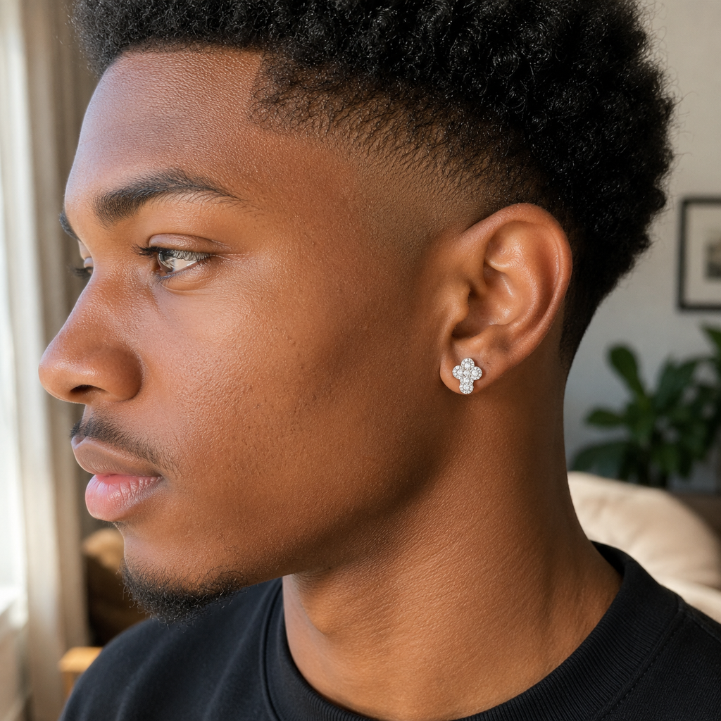 Men's diamond cross earrings