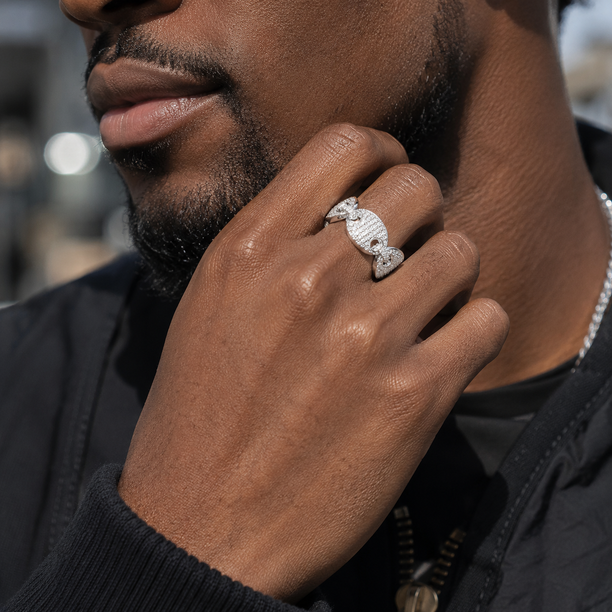 Coffee Bean Cuban Ring Pig Nose Men's Ring