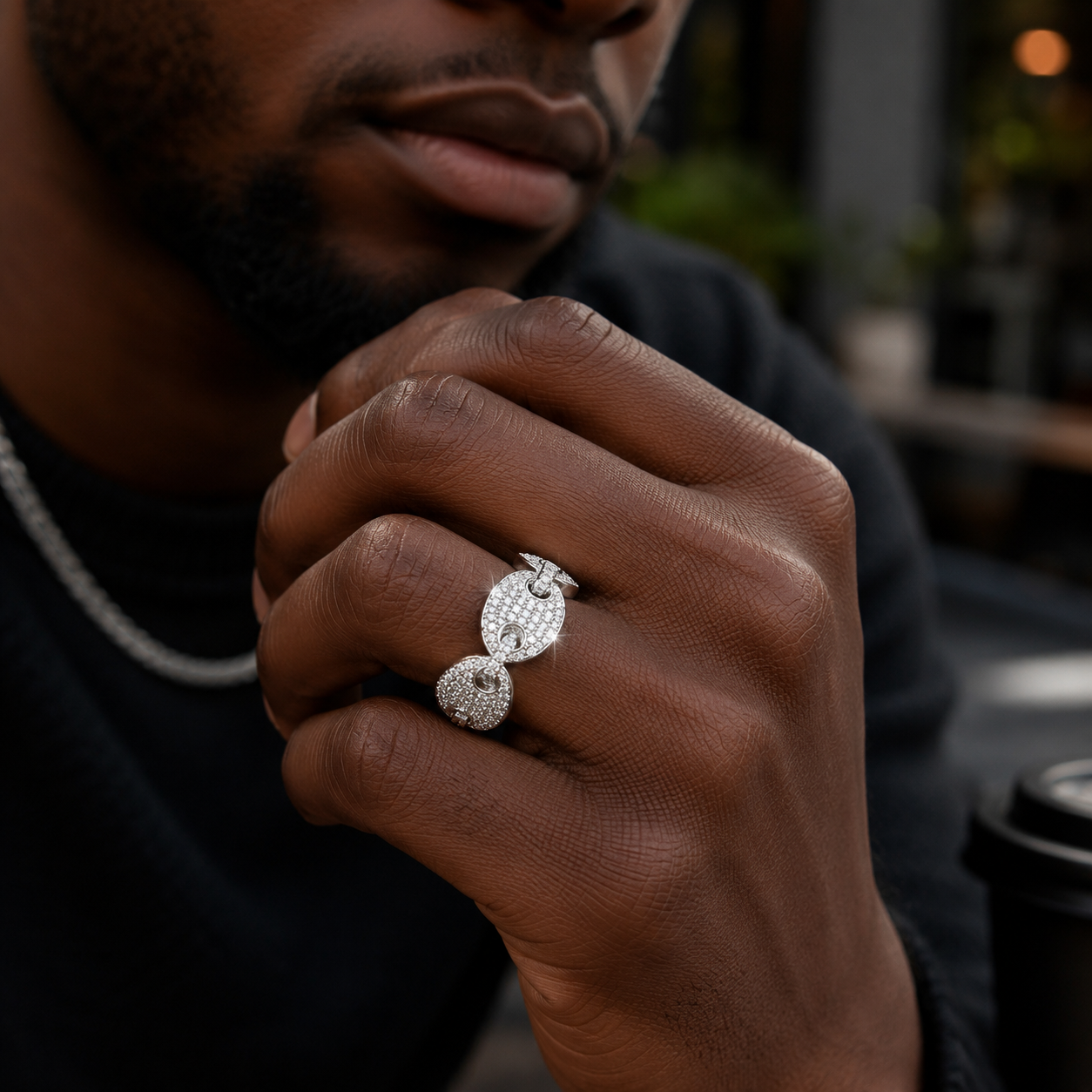 Coffee Bean Cuban Ring Pig Nose Men's Ring