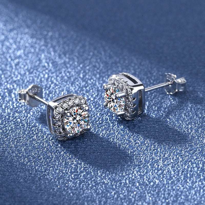 Women 925 Sterling Silver VVS1 Moissanite Cluster Stud Earrings