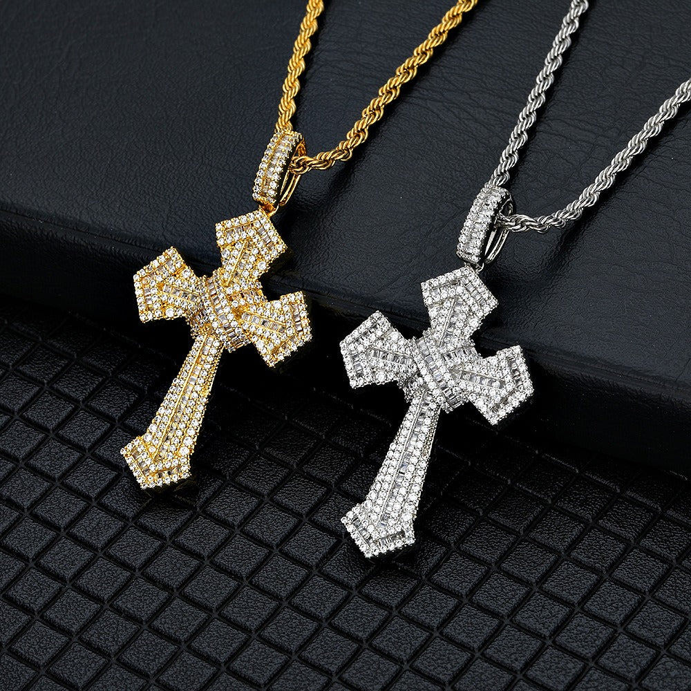 Women Iced Baguette Jesus Cross Pendant