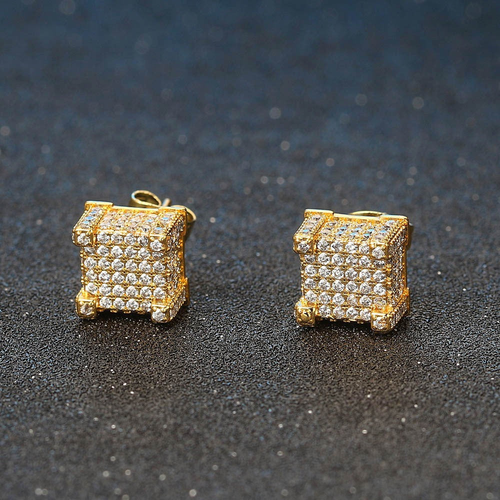 Women Iced 3D Cube Earrings In White Gold