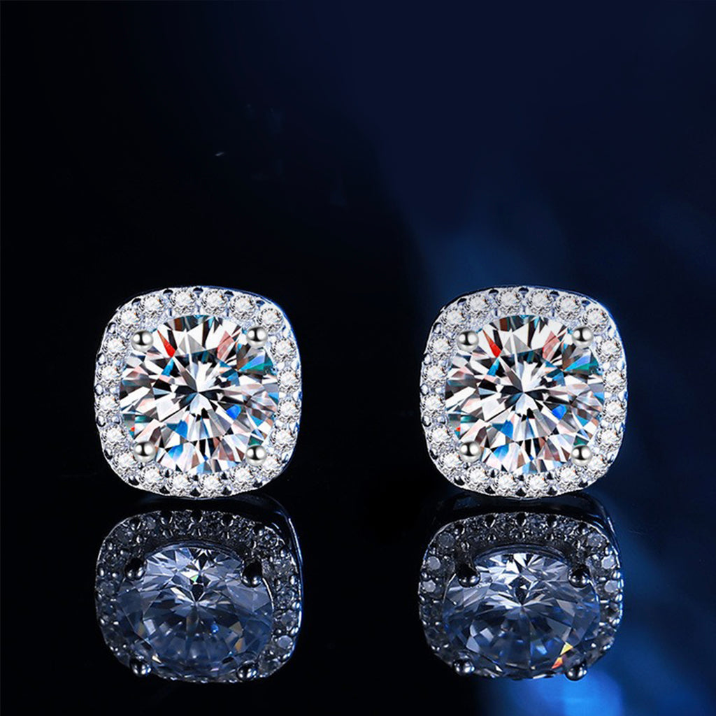 Women 925 Sterling Silver VVS1 Moissanite Cluster Stud Earrings