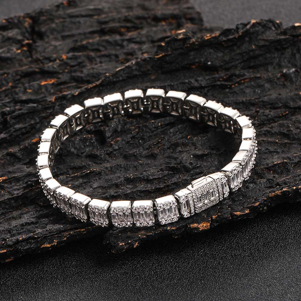 Women 8mm Iced Square Baguette Tennis Bracelet
