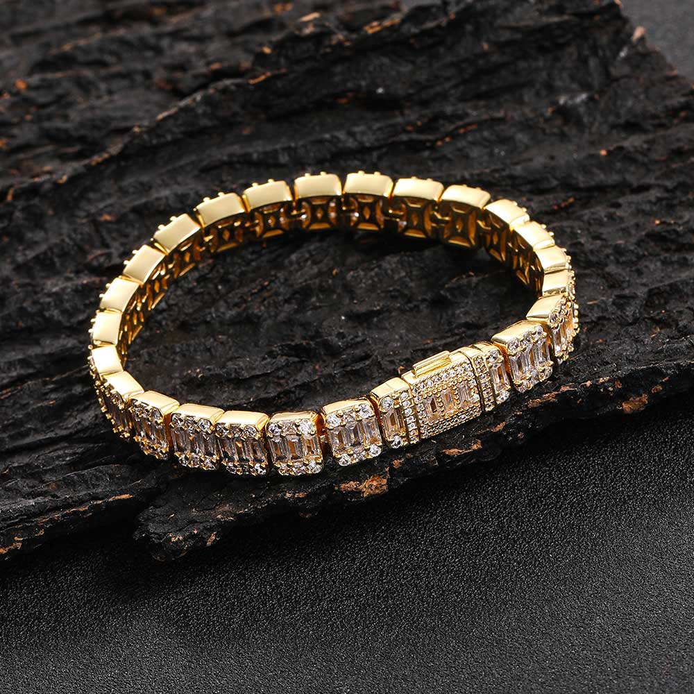 Women 8mm Iced Square Baguette Tennis Bracelet