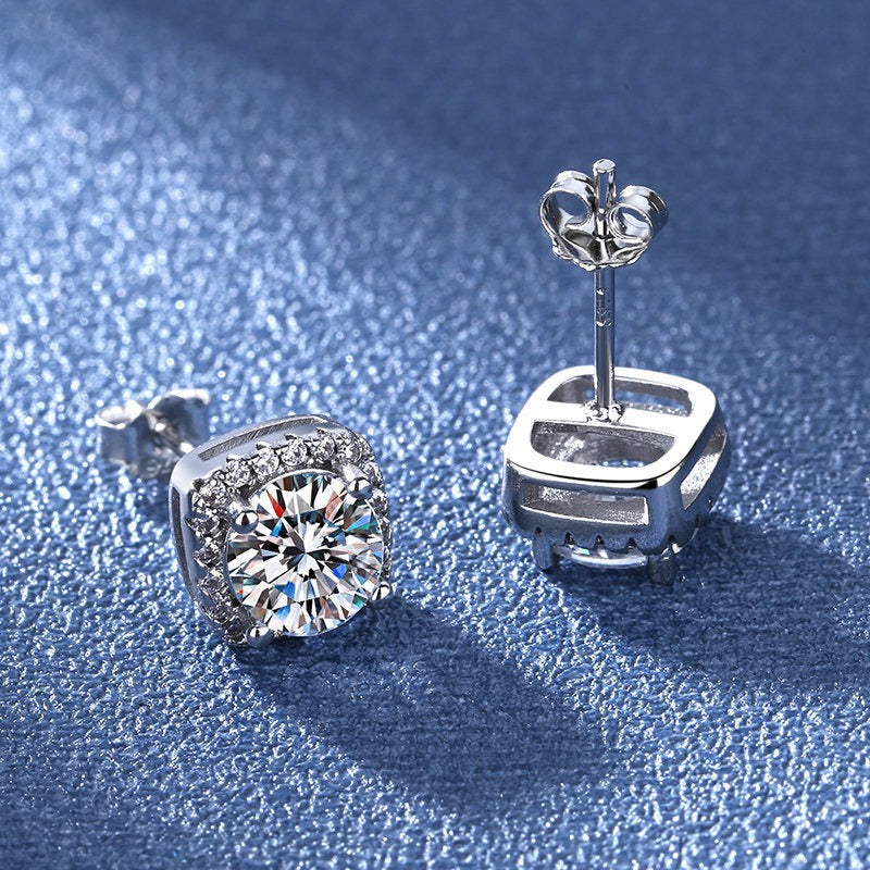 Women 925 Sterling Silver VVS1 Moissanite Cluster Stud Earrings