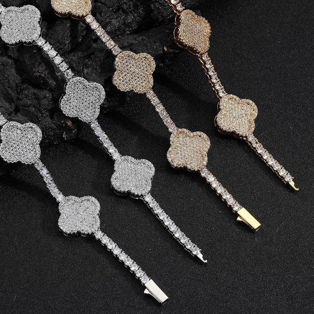 Spring Clasp Diamond Four-Leaf Clover Hip Hop Tennis Chain