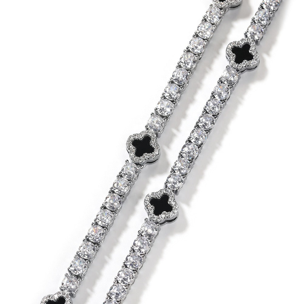 Iced Out Four Leaf Clover Tennis Necklace