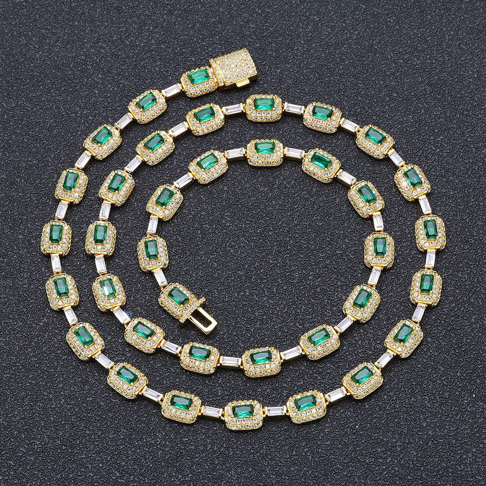 Emerald Cut Green Nano And Round White Cubic Zircon Necklace