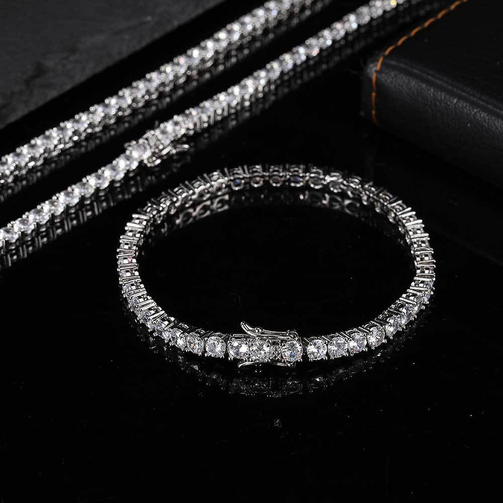 5mm AAA CZ Hip Hop Clustered Tennis Chain Clustered Bracelets