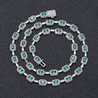 Emerald Cut Green Nano And Round White Cubic Zircon Necklace