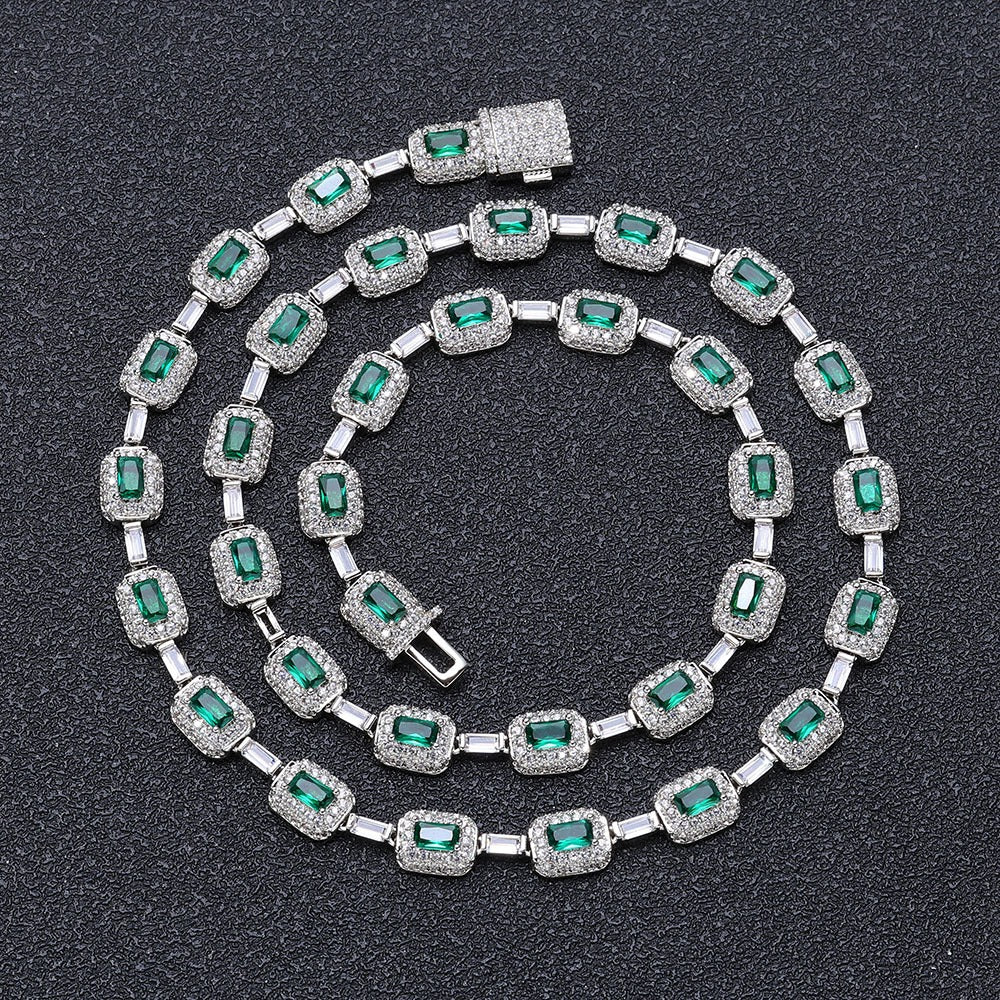 Emerald Cut Green Nano And Round White Cubic Zircon Necklace