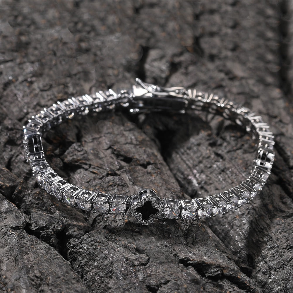 Women Iced Out Four Leaf Clover Tennis Bracelet