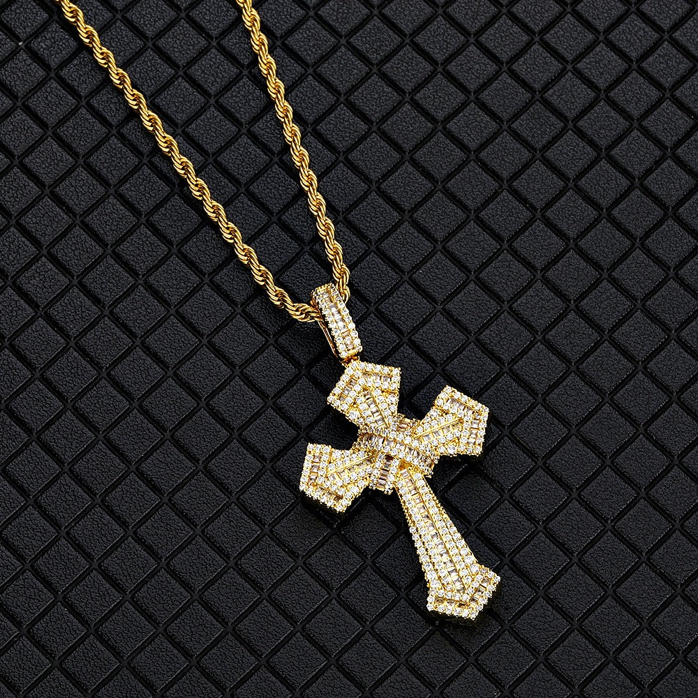 Women Iced Baguette Jesus Cross Pendant