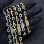 Emerald Cut Green Nano And Round White Cubic Zircon Necklace