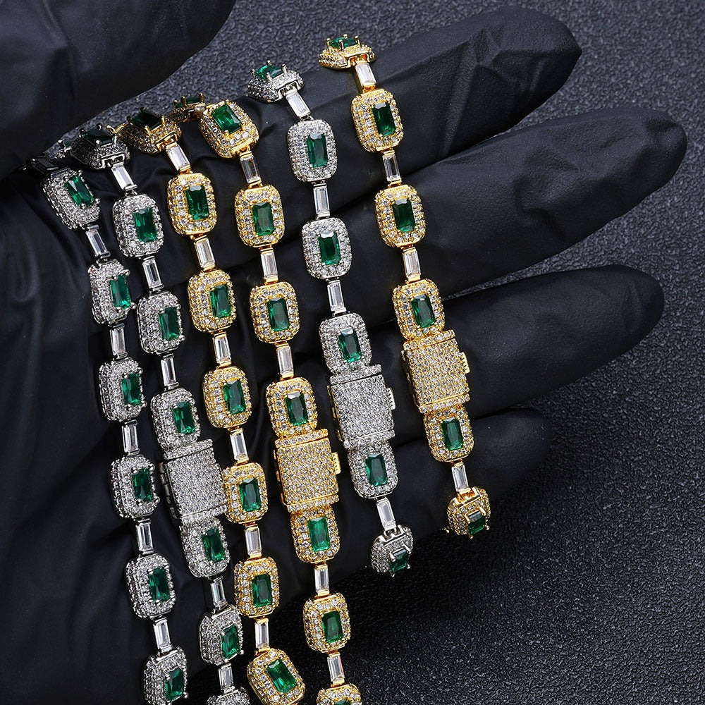 Women Emerald Cut Green Nano And Round White Cubic Zircon Necklace