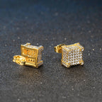 Iced 3D Cube Earrings In White Gold