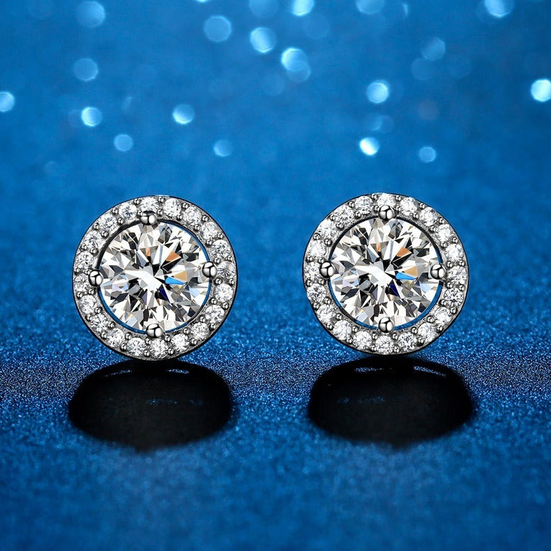 Certified VVS1 Moissanite Halo Earrings