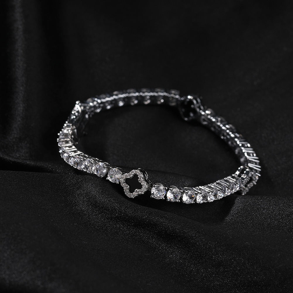 Women Iced Out Four Leaf Clover Tennis Bracelet