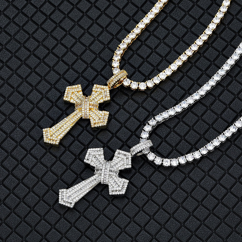 Women Iced Baguette Jesus Cross Pendant