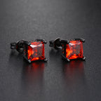 Red Stone Stud Earrings in Black Gold