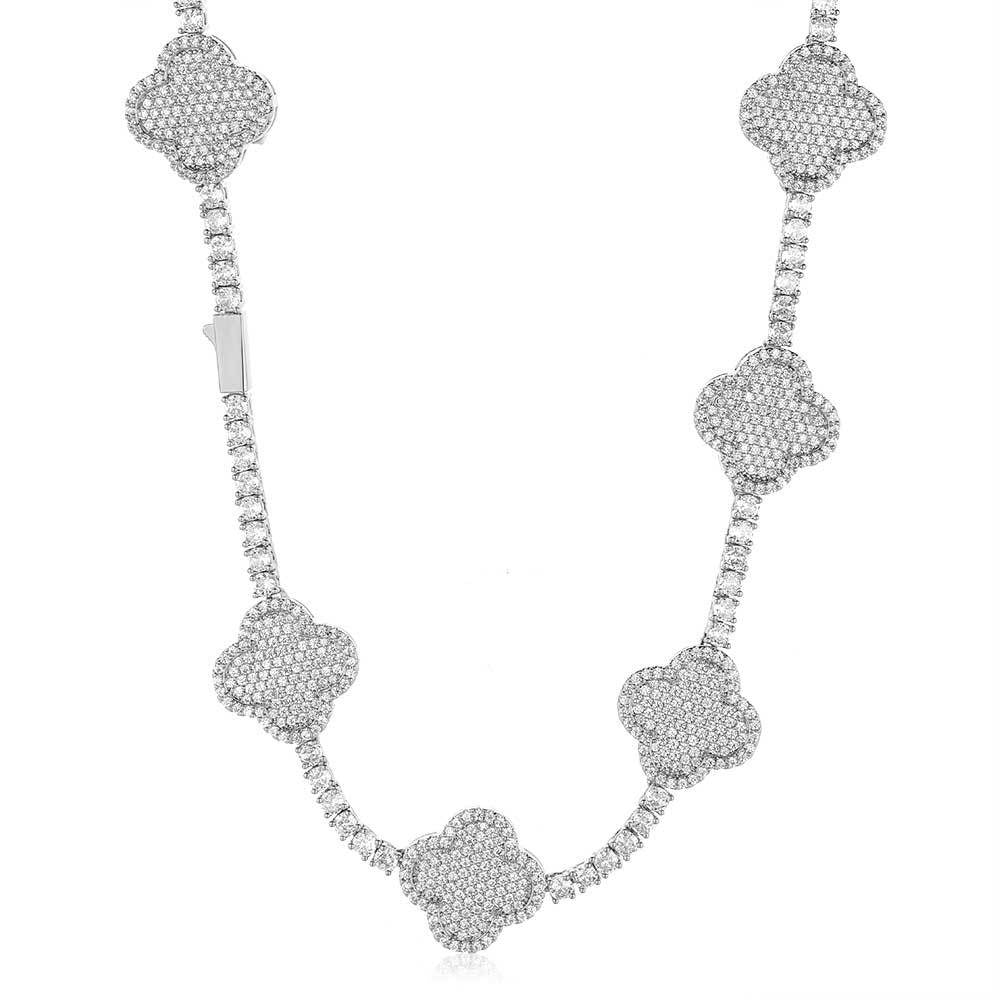 Spring Clasp Diamond Four-Leaf Clover Hip Hop Tennis Chain