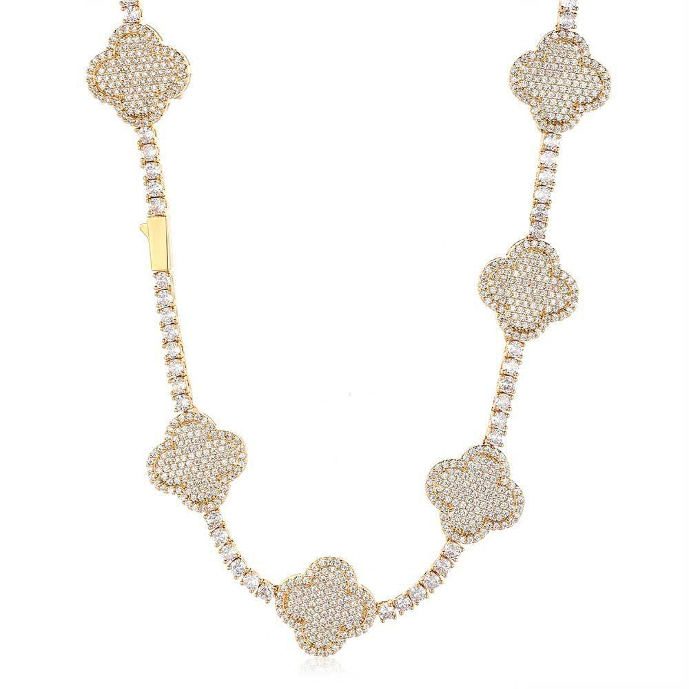 Spring Clasp Diamond Four-Leaf Clover Hip Hop Tennis Chain