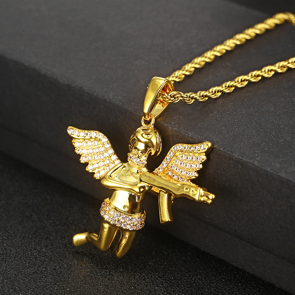 Evenge Angel Pendant Necklace - Iced Out Cupid with Hip Hop Chain