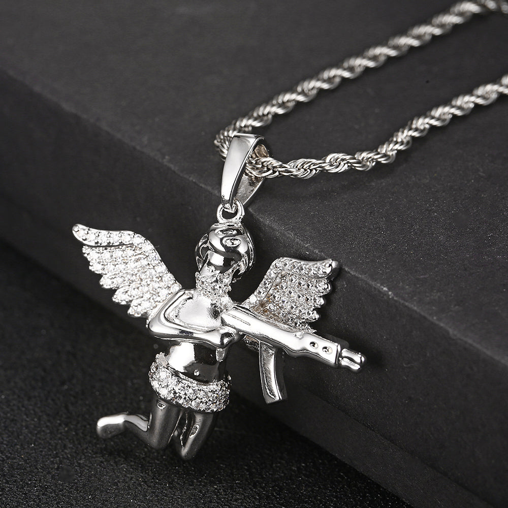 Evenge Angel Pendant Necklace - Iced Out Cupid with Hip Hop Chain