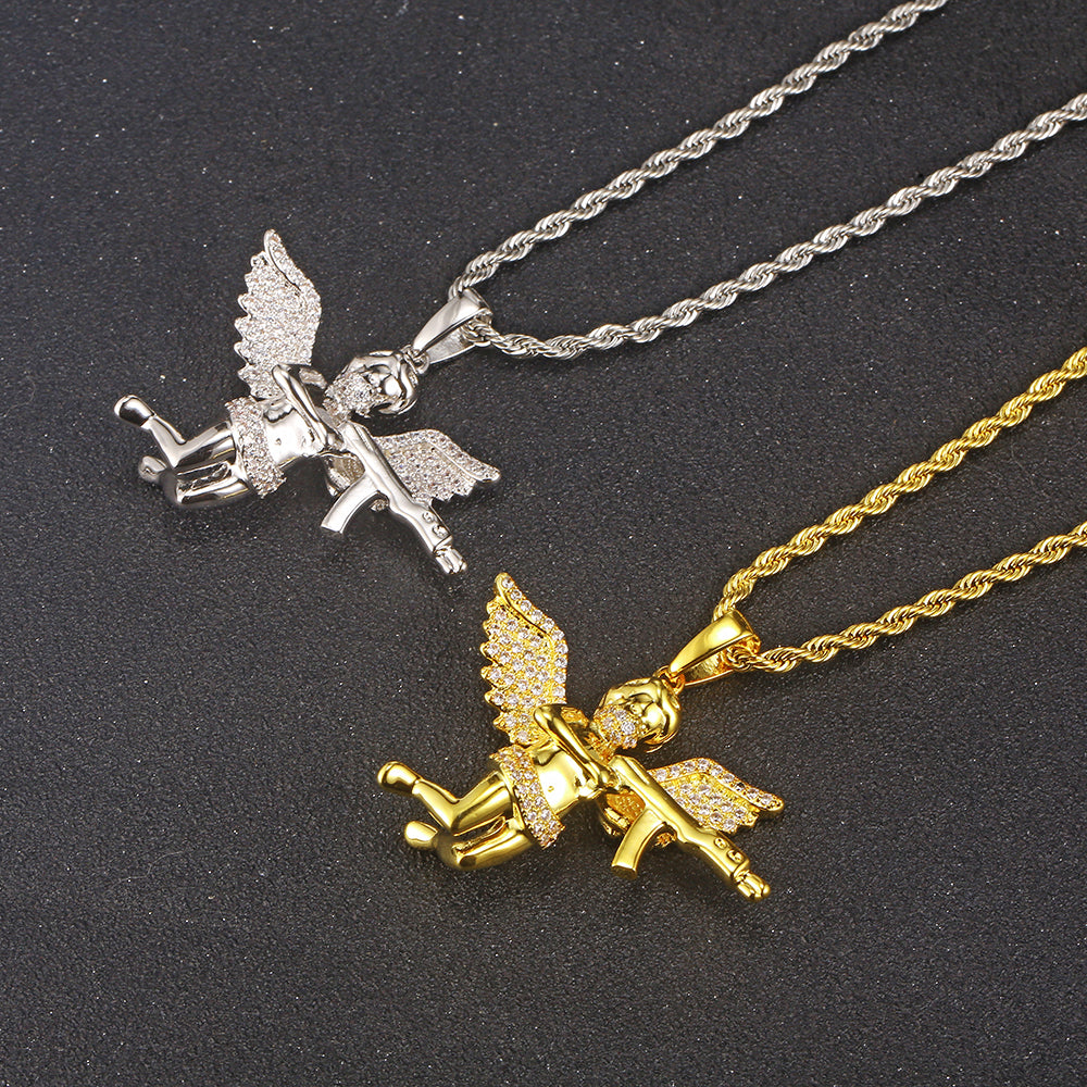 Evenge Angel Pendant Necklace - Iced Out Cupid with Hip Hop Chain