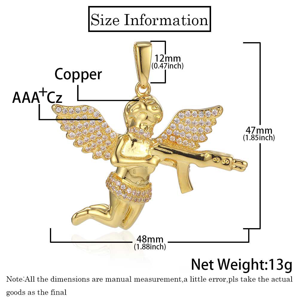 Evenge Angel Pendant Necklace - Iced Out Cupid with Hip Hop Chain