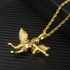 Evenge Angel Pendant Necklace - Iced Out Cupid with Hip Hop Chain