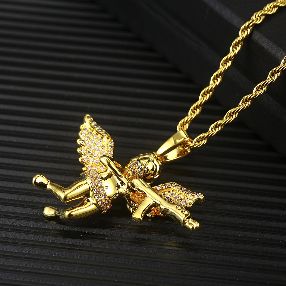 Evenge Angel Pendant Necklace - Iced Out Cupid with Hip Hop Chain