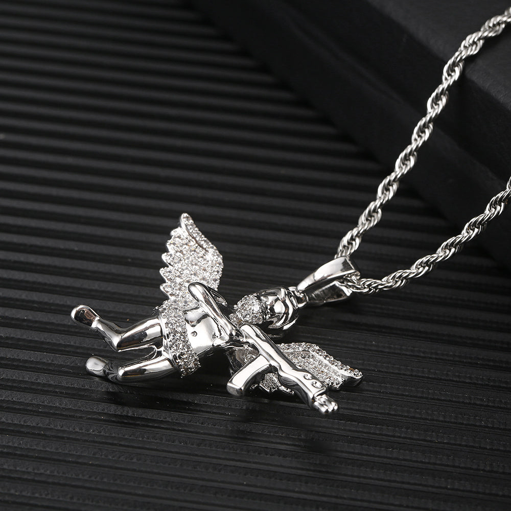 Evenge Angel Pendant Necklace - Iced Out Cupid with Hip Hop Chain