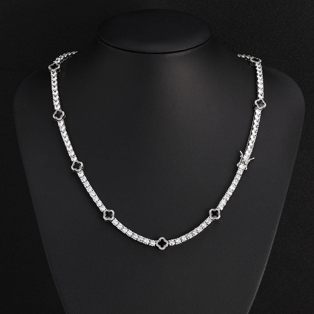 Iced Out Four Leaf Clover Tennis Necklace