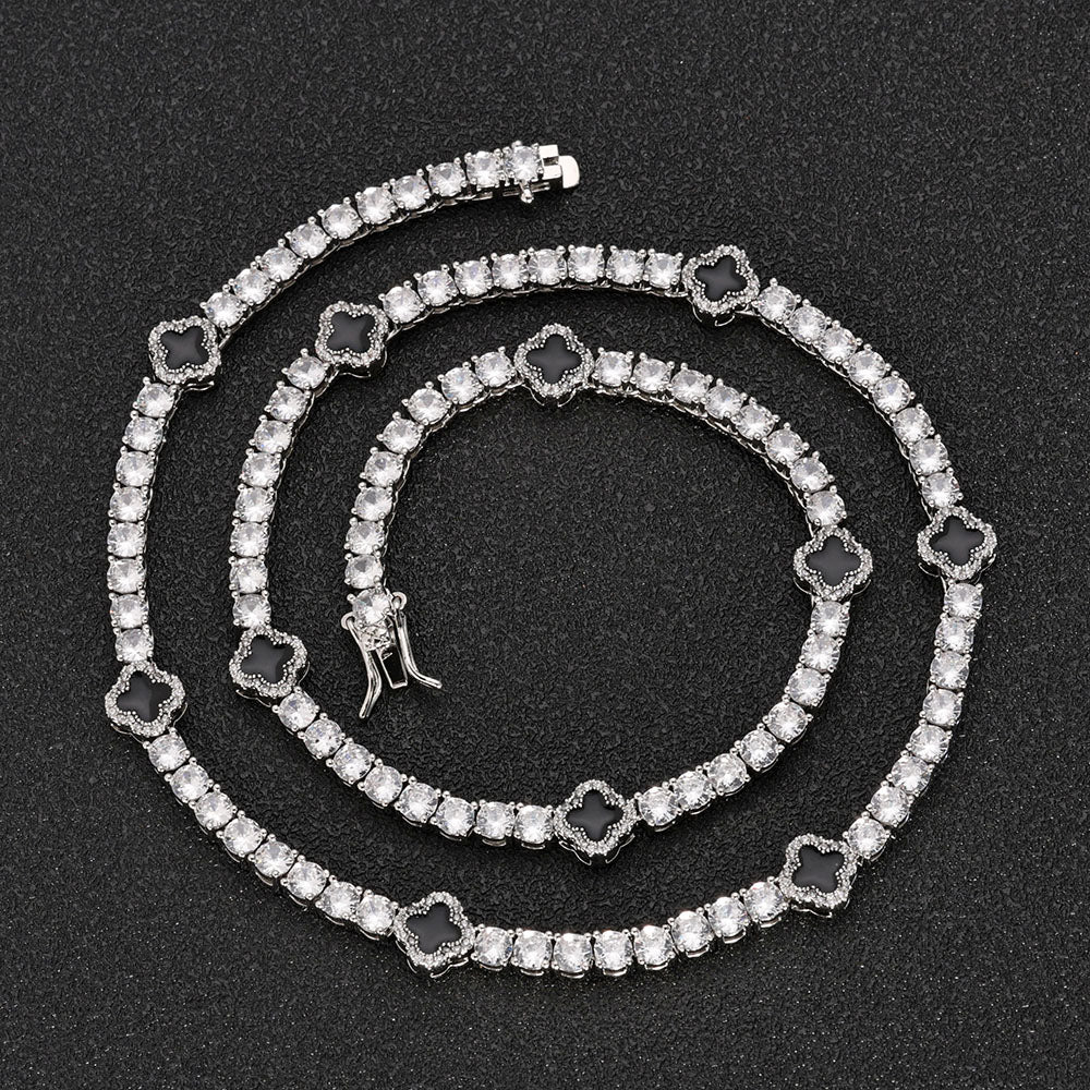Iced Out Four Leaf Clover Tennis Necklace