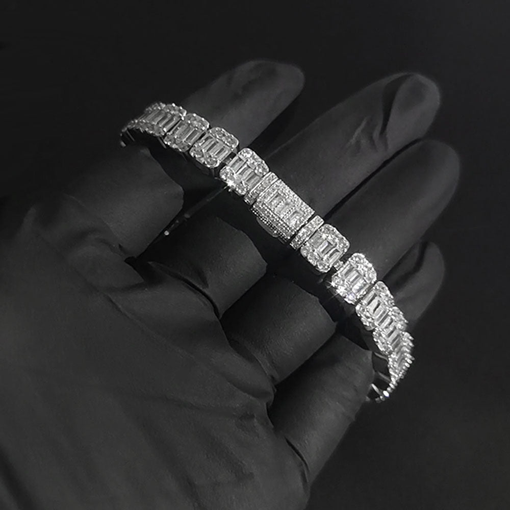 Women 8mm Iced Square Baguette Tennis Bracelet