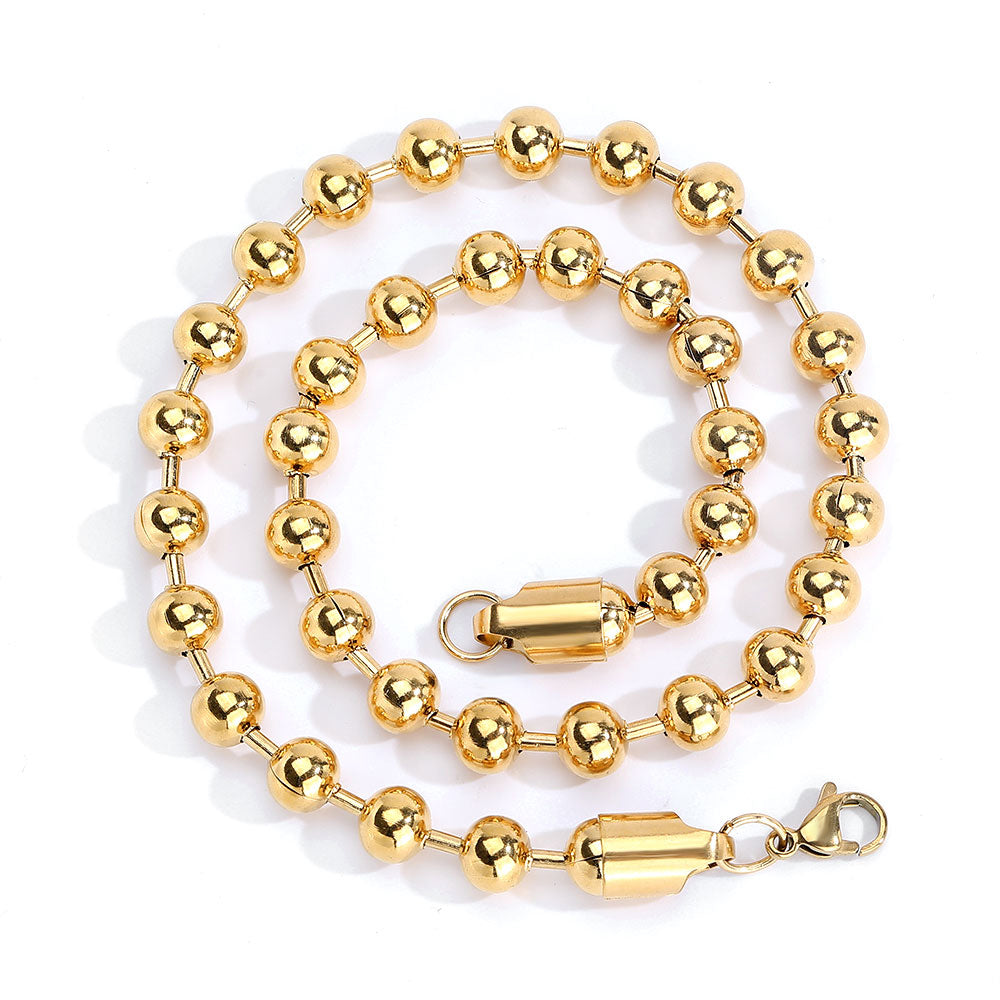 8mm Glass Bead Chain Round Bead Chain Stainless Steel Hip Hop Necklace