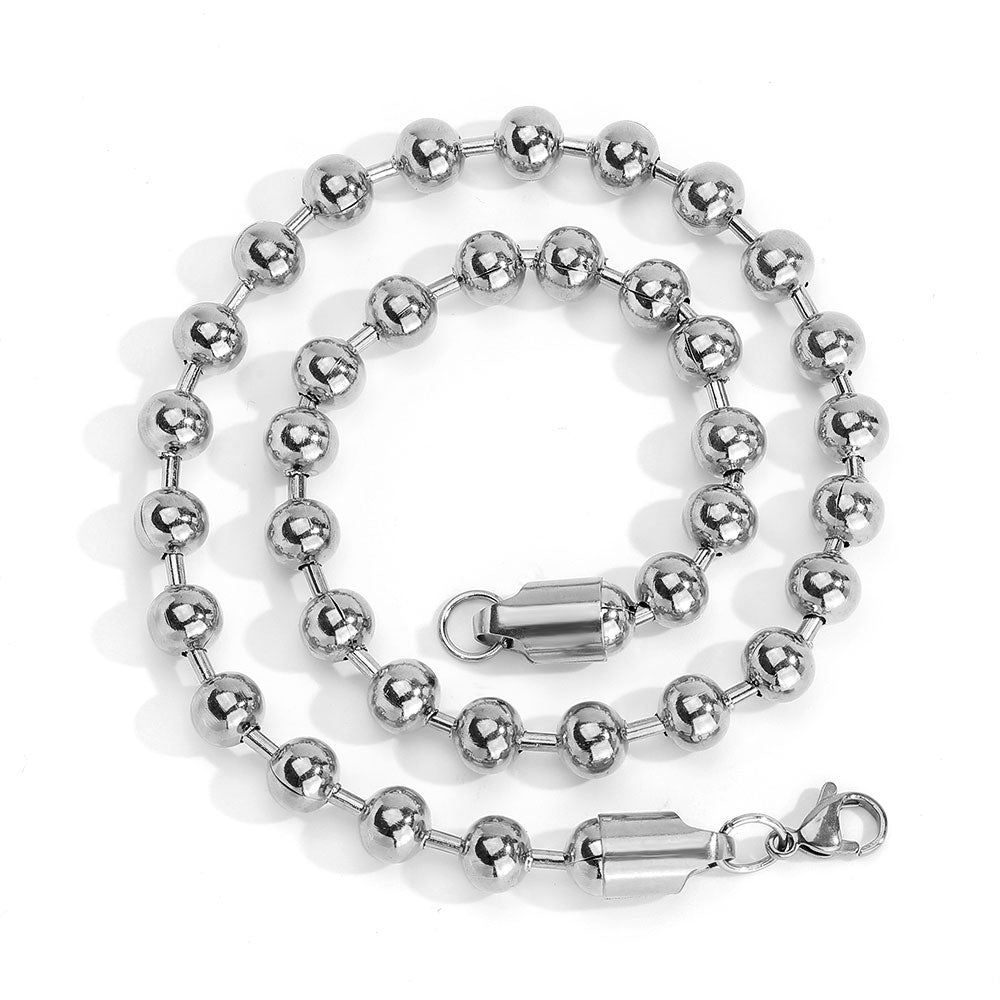8mm Glass Bead Chain Round Bead Chain Stainless Steel Hip Hop Necklace