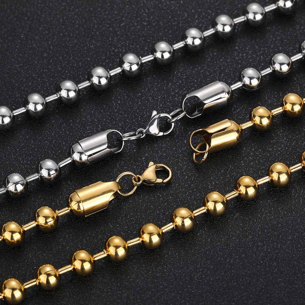 8mm Glass Bead Chain Round Bead Chain Stainless Steel Hip Hop Necklace