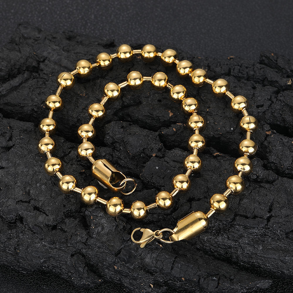 8mm Glass Bead Chain Round Bead Chain Stainless Steel Hip Hop Necklace